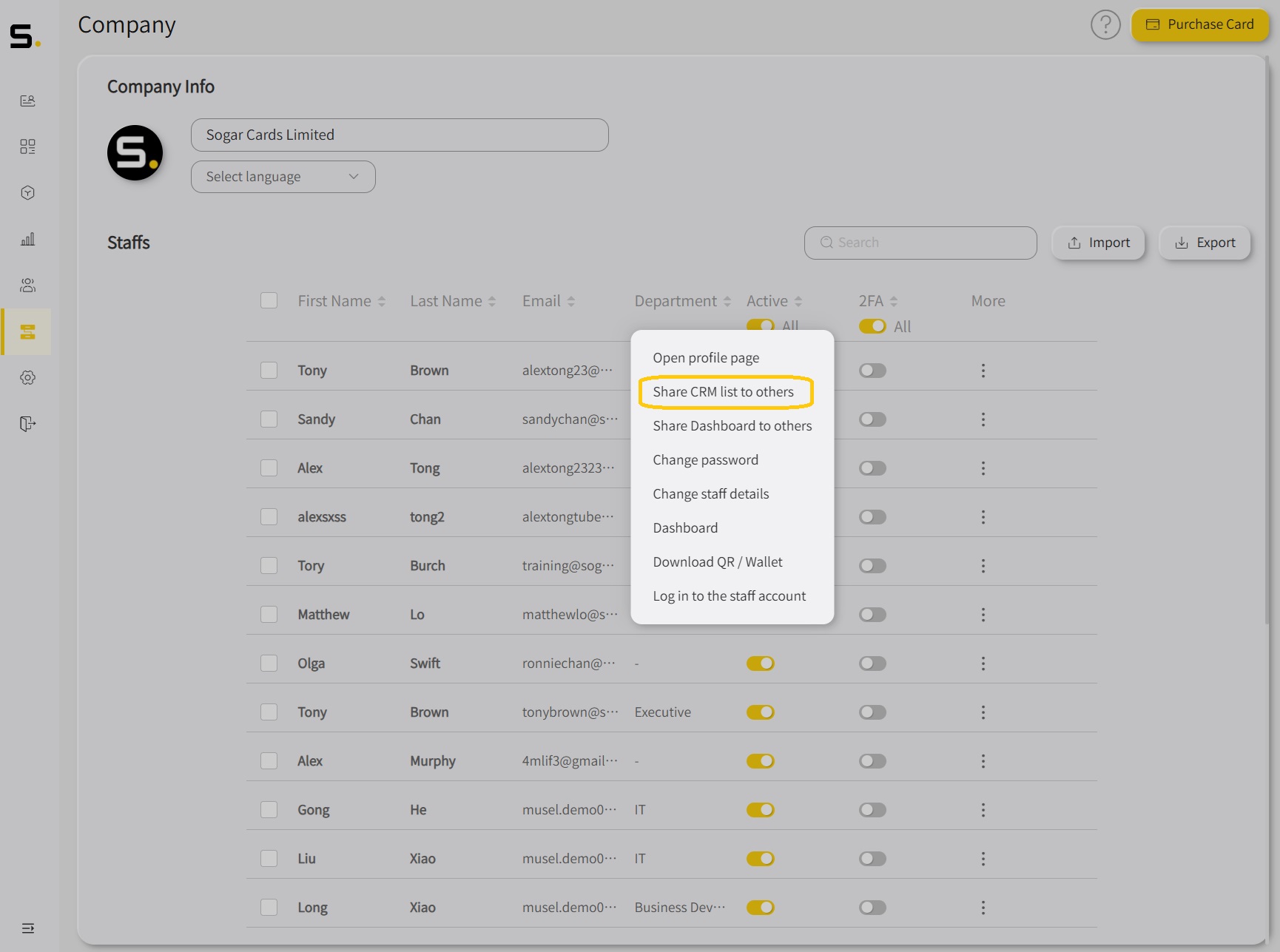 Share CRM list to others