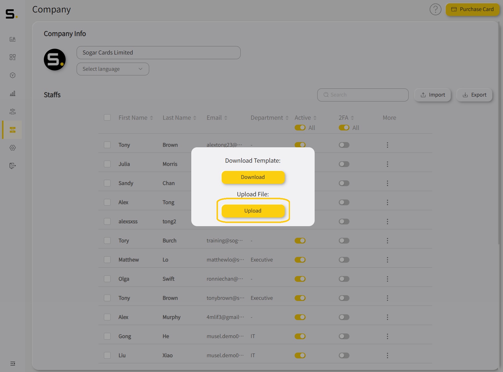 company upload button